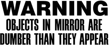 'Objects in mirror are dumber than they appear' lettering vinyl decal customized online. ObjectsIn Mirror
